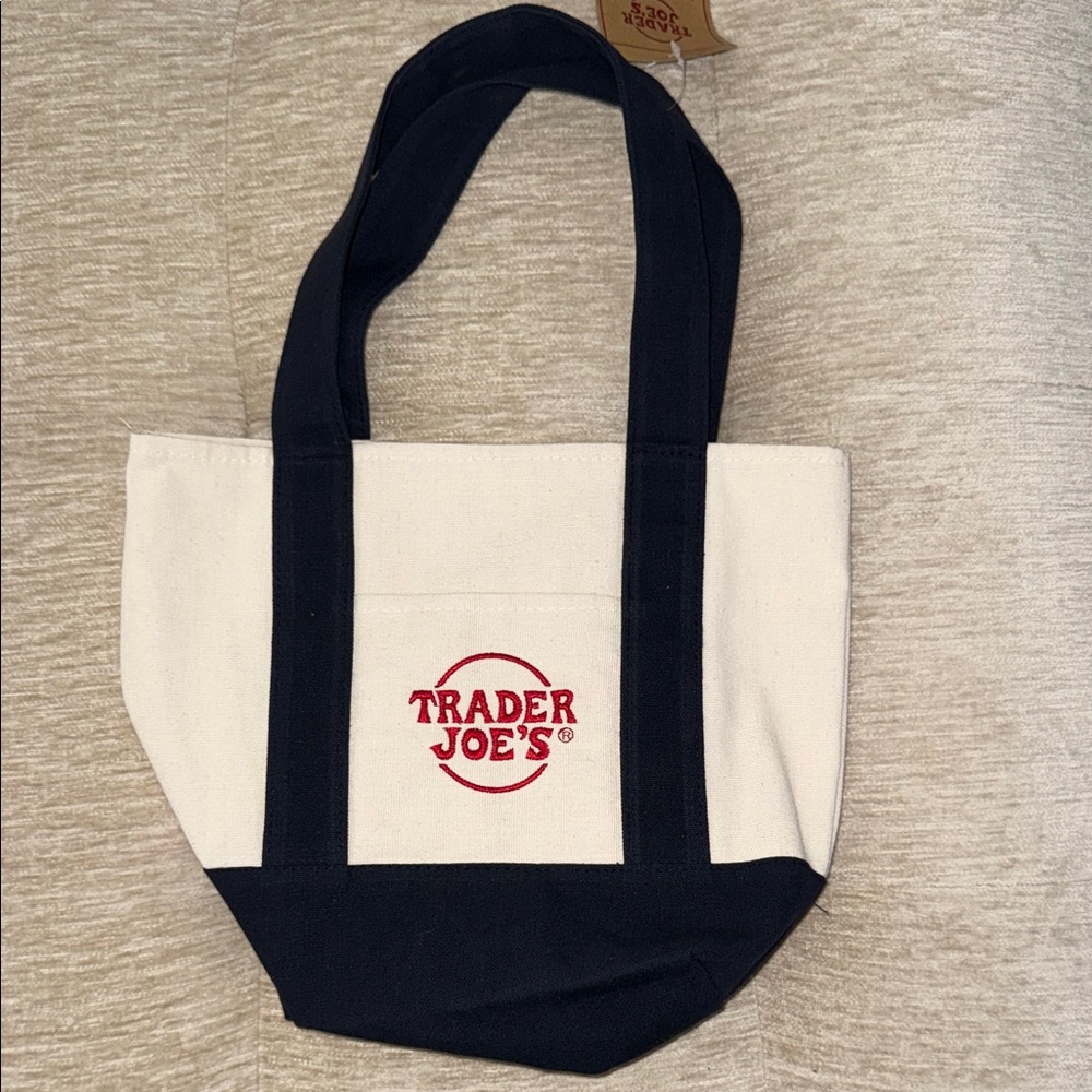 Trader Joe's Cream and Black Mini Canvas Tote Bag